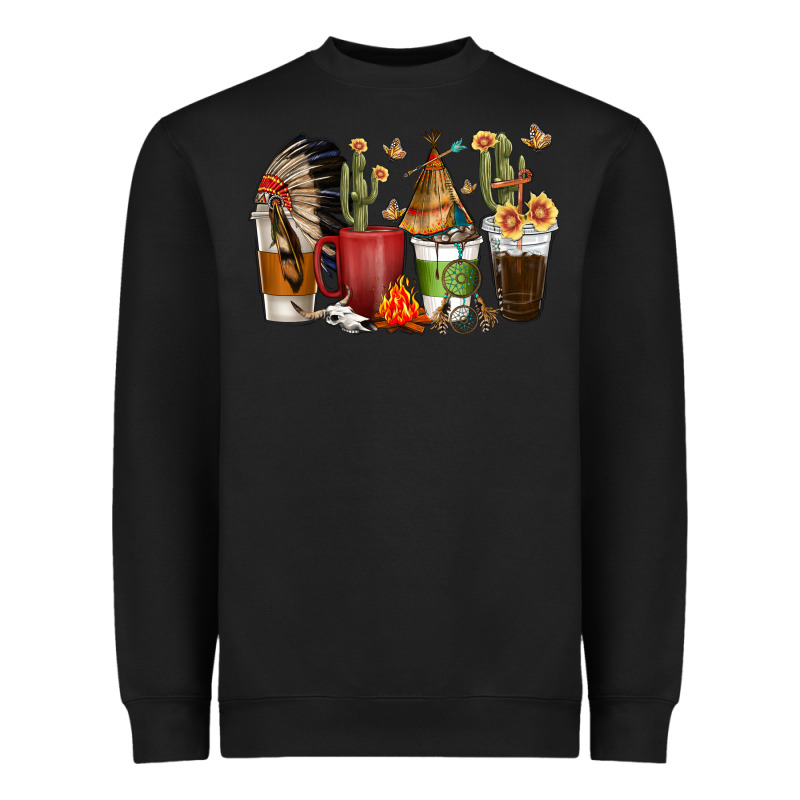 Coffee Cups Indian Headdress Heavyweight Sweatshirt by texasbilliewilder | Teevron