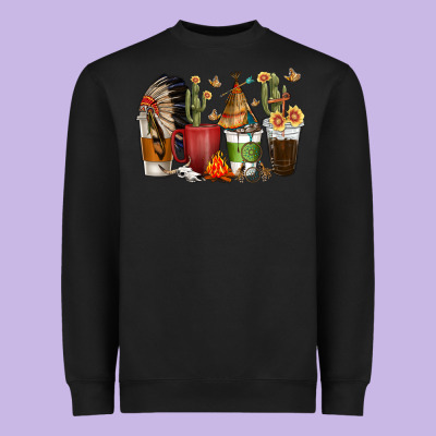 Coffee Cups Indian Headdress Heavyweight Sweatshirt Designed By Texasbilliewilder