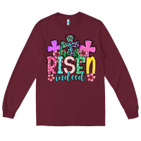 Burgundy Easter Day He is risen indeed Long Sleeve Tee - OliviaCreatesArt