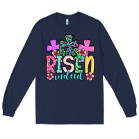 Navy Easter Day He is risen indeed Long Sleeve Tee - OliviaCreatesArt