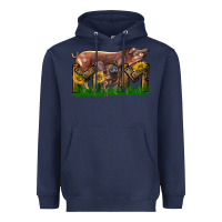 Navy Western Mom With Duroc Pig And Baby Pig Heavyweight Hoodie - LillyAllenDesigns