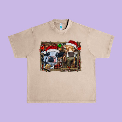Christmas Heifers With Leopard And Cowhide Background Urban Heavy Tee Designed By Ranaportraitstore