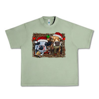 Oil Green christmas heifers with leopard and cowhide background Urban Heavy Tee - RanaPortraitStore