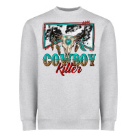 Heather Grey cowboy killer Heavyweight Sweatshirt - texasbilliewilder