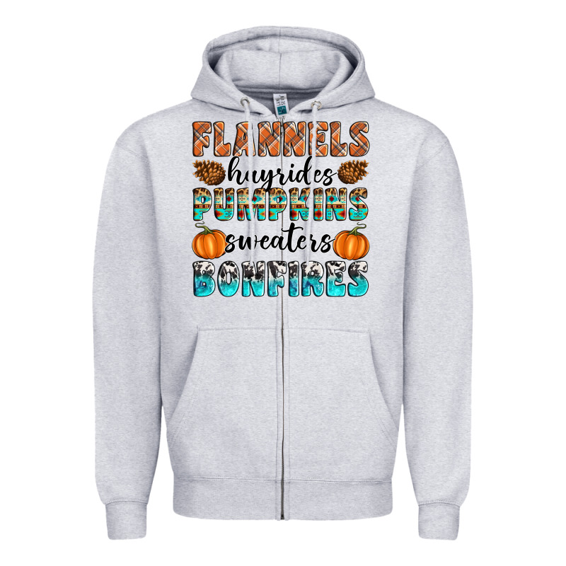 Flannels Hayrides Pumpkins Sweaters Bonfires Zipper Hoodie by Artiststas | Teevron
