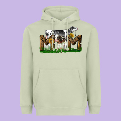 Western Holstein Cow And Baby Cow Mom Heavyweight Hoodie Designed By Lillyallendesigns