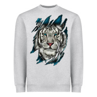 Heather Grey White Tiger Scratch Mark Heavyweight Sweatshirt - RanaPortraitStore