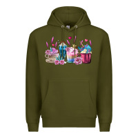 Army Green Unicorn Coffee Cups Premium Hoodie - MaliasSmallBusiness