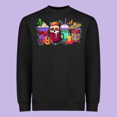 Dia De Los Muertos Coffee Cups Heavyweight Sweatshirt Designed By Texasbilliewilder