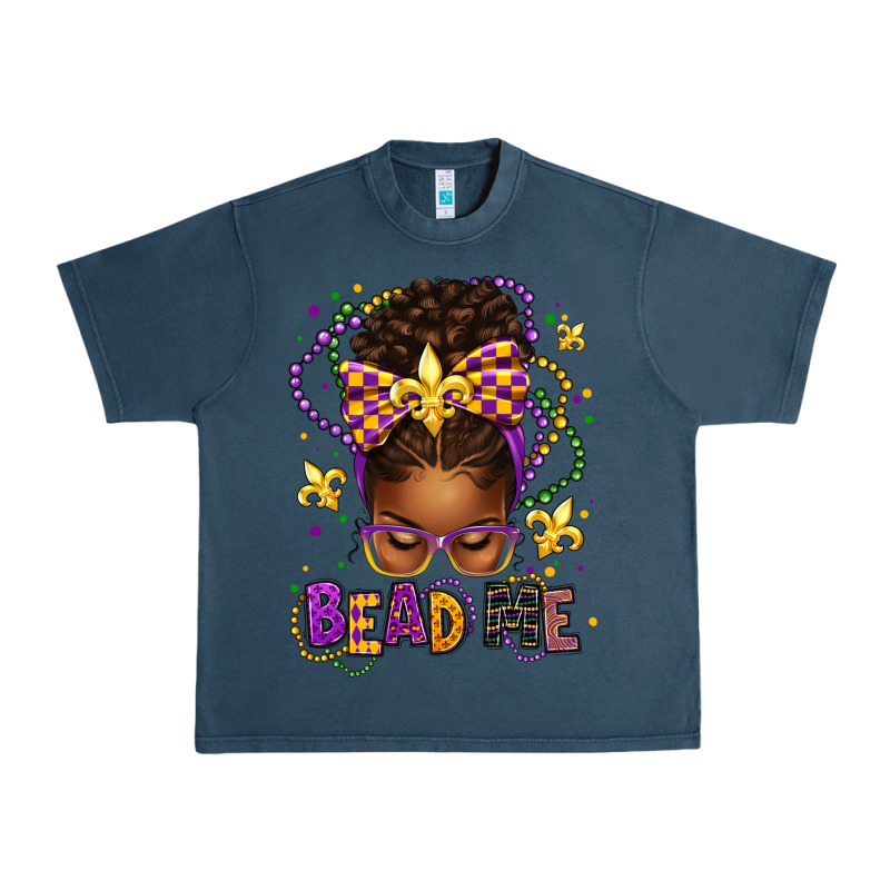 Bead Me Mardi Gras Afro Messy Bun Urban Heavy Tee by texasbilliewilder | Teevron