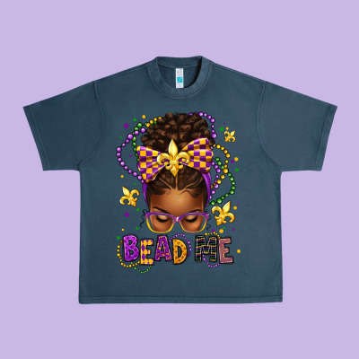 Bead Me Mardi Gras Afro Messy Bun Urban Heavy Tee Designed By Texasbilliewilder