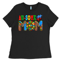 Black ausome autism mom Ladies Tee - AdoDesignShop