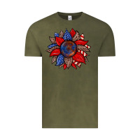 Vintage Olive American flag leopard sunflower Vintage Tee - Zillion Design Studio