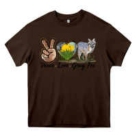 Chocolate Brown Peace Love Gray Fox Heavy Core Tee - LillyAllenDesigns