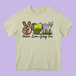 Peace Love Gray Fox Heavy Core Tee Designed By Lillyallendesigns