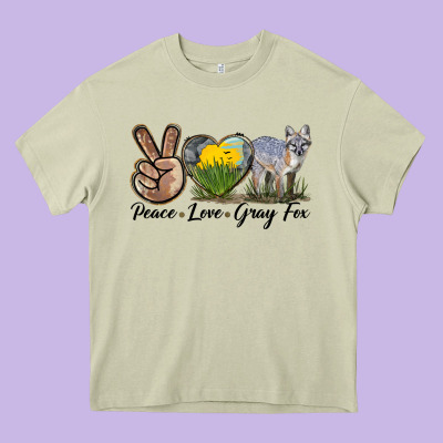 Peace Love Gray Fox Heavy Core Tee Designed By Lillyallendesigns