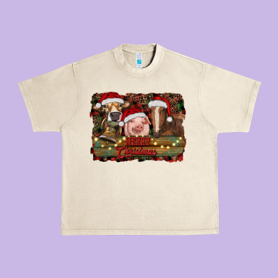 Merry Christmas Farm Animals Urban Heavy Tee Designed By Ranaportraitstore