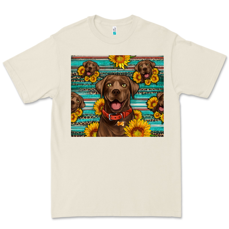Chocolate Labrador With Sunflowers Western Premium Tee by Artiststas | Teevron