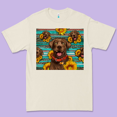 Chocolate Labrador With Sunflowers Western Premium Tee Designed By Artiststas