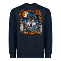 Navy Wolf And Feathers Heavyweight Sweatshirt - RanaPortraitStore