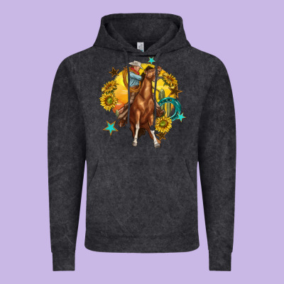 Vintage Hoodie bucking horse with cowboy and sunflower