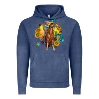 Vintage Denim bucking horse with cowboy and sunflower Vintage Hoodie - texasbilliewilder