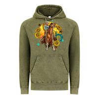 Vintage Olive bucking horse with cowboy and sunflower Vintage Hoodie - texasbilliewilder