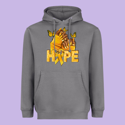 Hope Yellowribbonchildhood Cancer Nails Heavyweight Hoodie Designed By Nancycooperartshop