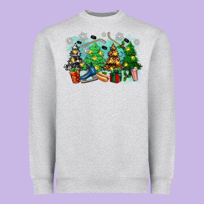 Heavyweight Sweatshirt christmas trees with hockey