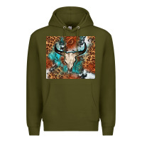 Army Green Western with bull skull Premium Hoodie - NancyCooperArtShop