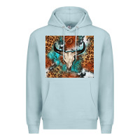 Blue Mist Western with bull skull Premium Hoodie - NancyCooperArtShop