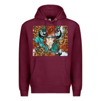 Burgundy Western with bull skull Premium Hoodie - NancyCooperArtShop