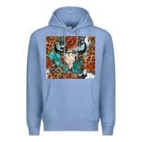 Colony Blue Western with bull skull Premium Hoodie - NancyCooperArtShop