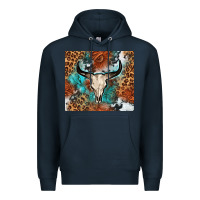 Navy Western with bull skull Premium Hoodie - NancyCooperArtShop