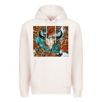 Pale Pink Western with bull skull Premium Hoodie - NancyCooperArtShop