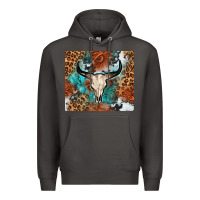 Smoke Western with bull skull Premium Hoodie - NancyCooperArtShop