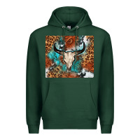 Sports Green Western with bull skull Premium Hoodie - NancyCooperArtShop