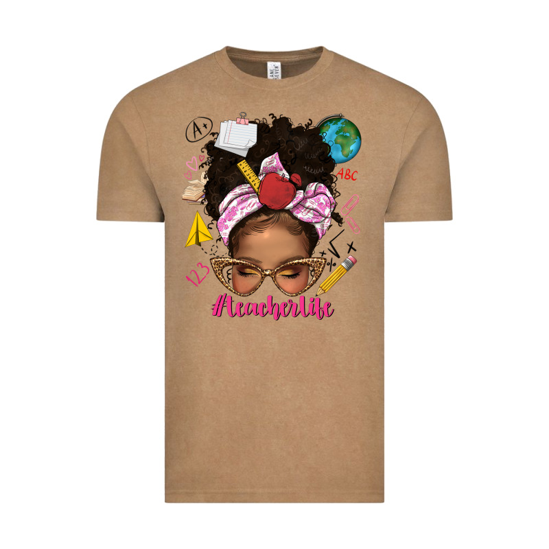 Afro Messy Bun Teacherlife Vintage Tee by texasbilliewilder | Teevron