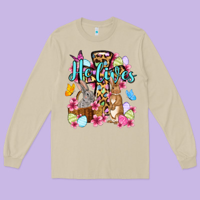 Easter Day He Lives Long Sleeve Tee Designed By Oliviacreatesart