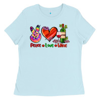 Baby Blue peace love wine Ladies Tee - AdoDesignShop