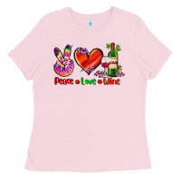Bubblegum Pink peace love wine Ladies Tee - AdoDesignShop