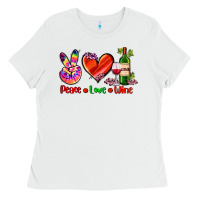 White peace love wine Ladies Tee - AdoDesignShop
