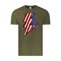 Vintage Olive leopard american flag lightning bolt Vintage Tee - Zillion Design Studio