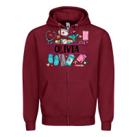 Burgundy nurse elements with costom name Zipper Hoodie - AdoDesignShop