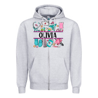 Heather Grey nurse elements with costom name Zipper Hoodie - AdoDesignShop