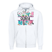 White nurse elements with costom name Zipper Hoodie - AdoDesignShop
