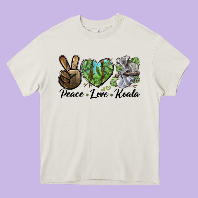 Peace Love Koala Heavy Core Tee Designed By Lillyallendesigns