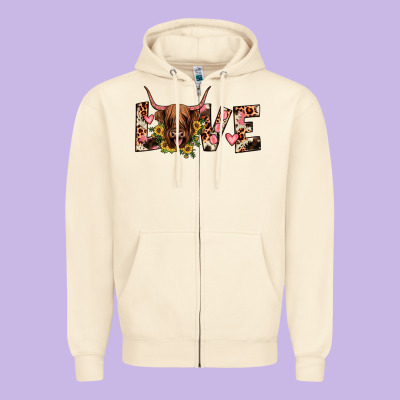 Highland Cow Love Zipper Hoodie Designed By Jahusdesignshop