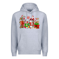 Heather Grey Santa coffee cups Premium Hoodie - NancyCooperArtShop