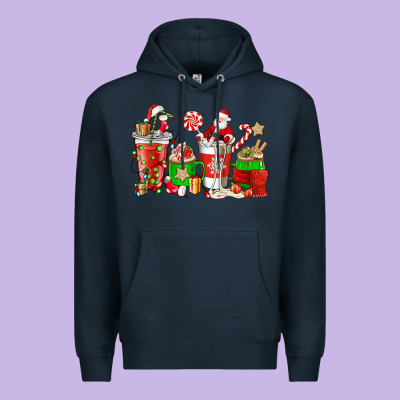 Santa Coffee Cups Premium Hoodie Designed By Nancycooperartshop